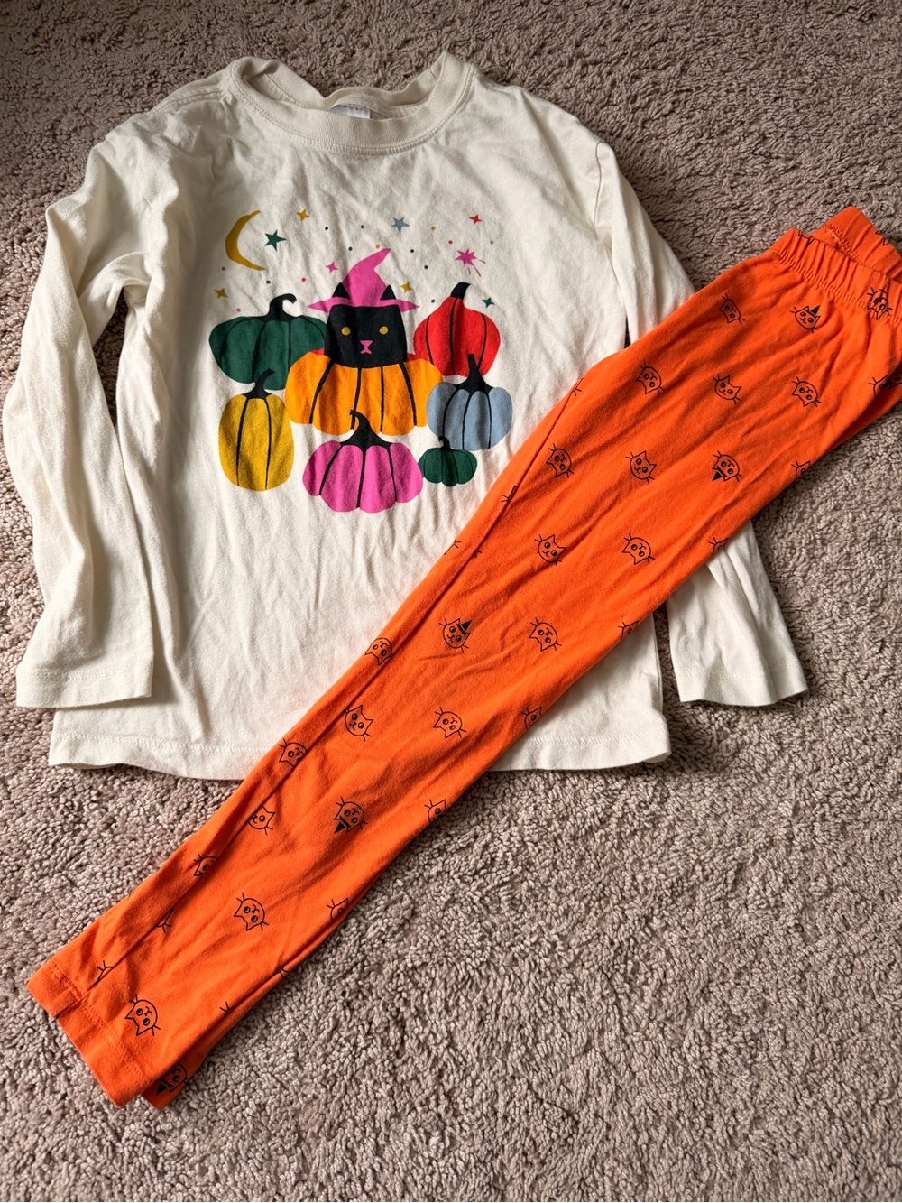 Kids Halloween Pumpkin Pajama Set - Orange & Cream